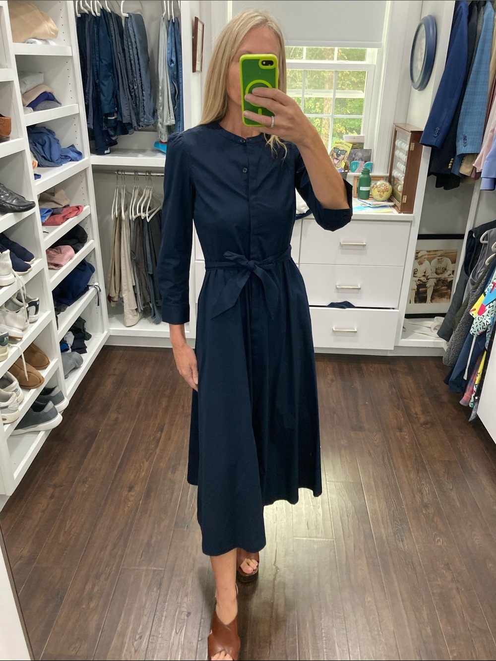 Tuckernuck Navy Midi Shirt Dress with Self-Tie Waist